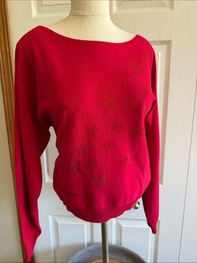 Calligraphie Crew Neckline  Red Star Embellished Sweater- SZ Large